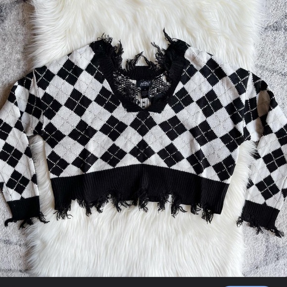Just Polly NY Argyle Sweater Black and White Medium - Picture 1 of 5